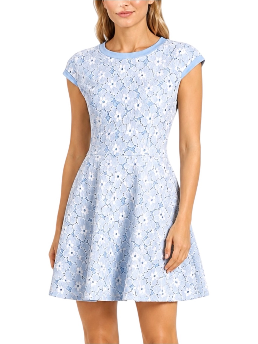 LABEL BY FIVE TWELVE Blue White Floral Lace Fit & Flare Mini Dress US 2 XS